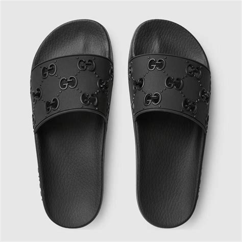 gucci black rubber slides women's|Gucci slides women size 9.